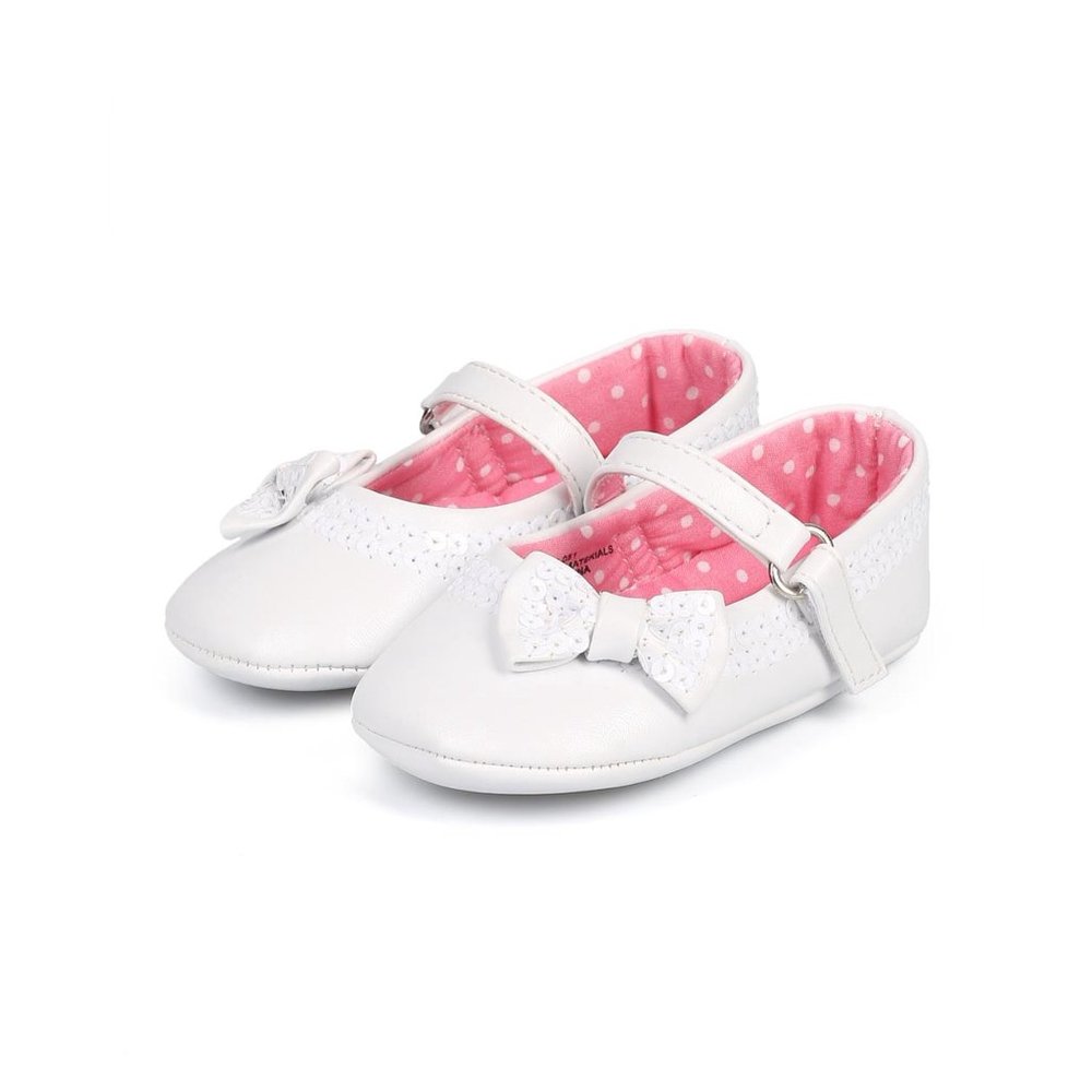 Baby Girl Leatherette Sequin hook and loop Mary Jane Bow Flat (Infant) white